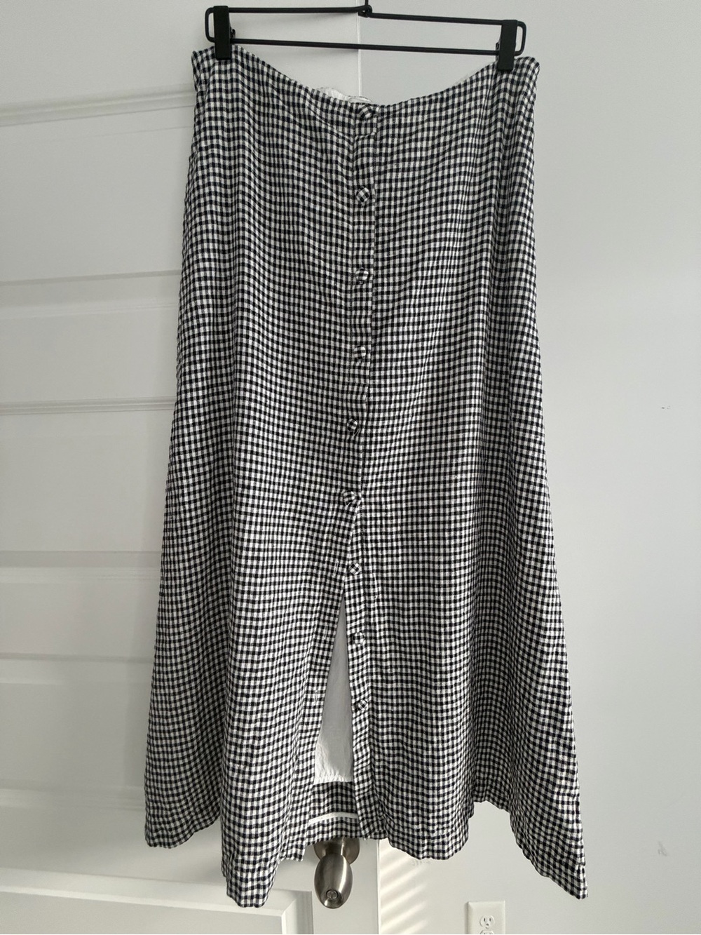 Reformation Black & White Gingham Midi Skirt